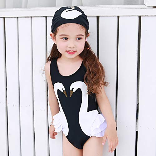 Baby Toddler Girl Unicorn Swimsuit-One Piece Swimwear Infant Sunsuits Bathing Suits (Black Swan, 3-4T)