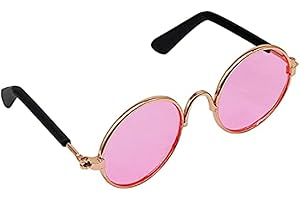Cat Retro Sunglasses, Metal Circular Glasses Props Accessories Cosplay Glasses for Cat & Puppy Dog Rabbit1 Pcs Pink Beautiful