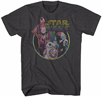Star Wars Episode Neon Men's C3PO R2D2 BB8 T-Shirt - Charcoal Heather, X-Large