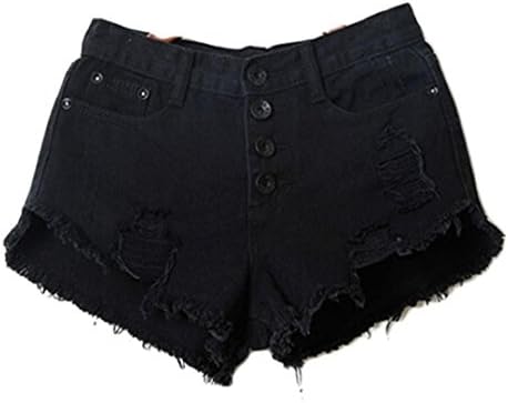 Soda Park Women's High Waist Washed Ripped Destroyed Denim Shorts Jeans Black Small