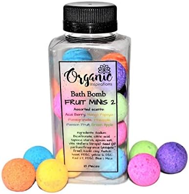 Gift Set of 18 : Mini Bath Bombs 1 inch Round of Multiple Colors and Assorted Scents Acai Berry Mango Papaya Pomegranate Pineapple Passion Fruit Green Apple