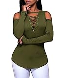 OLUOLIN Women's Sexy Lace Up Shirts Tops Cold Shoulder Blouses