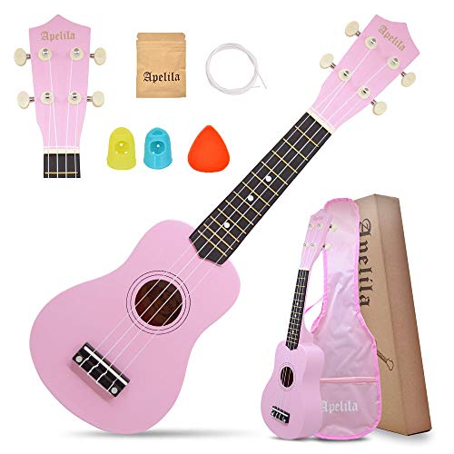 Apelila 21 inch Soprano Ukulele Acoustic Mini Guitar Musical Instrument with Bag, Pick, Strings, for Beginner, Kid, Starter, Amateur (21" Light Pink #2)