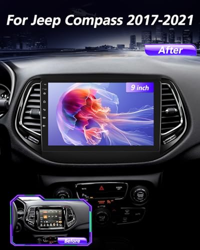 NHOPEEW Qualcomm 8 Core 4+64G Autoradio per Jeep Compass 2017-2021 - 10 pollici Radio Supporto Carplay&Android Auto 5G Wifi&GPS DSP 3D Auto Mondel Display Ventola di raffreddamento