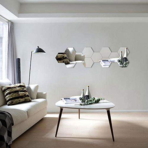 Manco Luella Mirror Wall Stickers, 12PCS Hexagon Mirror Art DIY Home Decorative Hexagonal