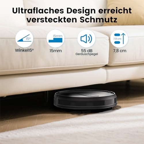 FIXR P25 Robot Vacuum Cleaner, Robot Vacuum Cleaner with 4000 Pa Suction Power, Robot Vacuum Cleaner with Charging Station, Robot Vacuum Cleaner without Wiping Function for Carpet, Pet Hair, Hard