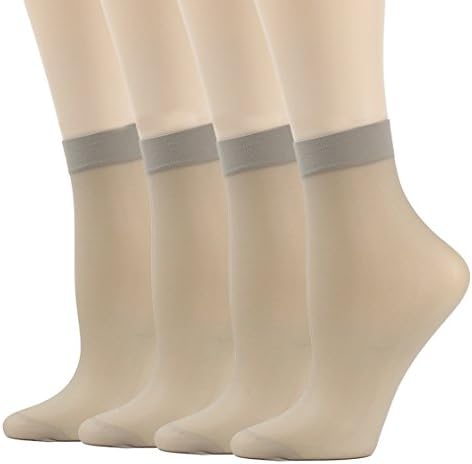 INCHER Women's Girl's Soft Hosiery Socks Everyday Ankle High Sheer Toe 4 Pairs Dress Shoes Socks Grey