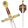 Etrading 45" Masonic Ceremonial Sword Templar Knight Freemasonry Red Handle with Plaq