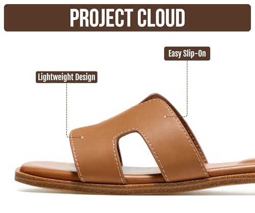 Project Cloud 100% Genuine Leather Sandals for Women 2026 - Fashion Flat Womens Sandals with Memory Foam Insole Slides Sandals Women Footwear - Mules Women's Sandals (Jannel)