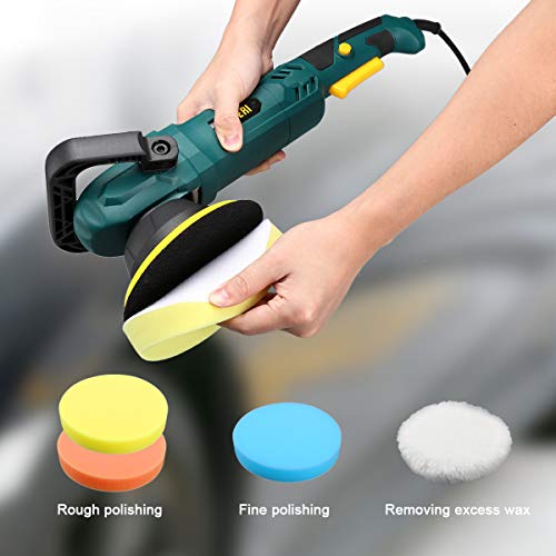 URCERI Random Orbital Polisher 9A 1100W 6000 RPM Dual Action Car Buffer Sander Waxer with Adjustable D-Handle, Powerful Motor with Variable Speeds Includes 6 Foam Pads and 2 Wool Bonnets