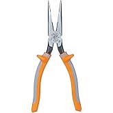 Klein Tools 2038RINS Pliers, Made in USA, Electrician's Insulated Long Nose Side-Cutting Pliers, 1000V Rated, Induction Hardened Knives, 8-Inch