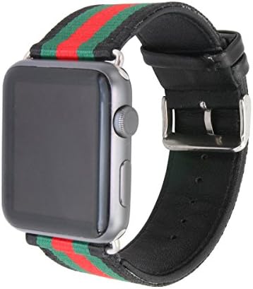Zeit Diktator watch band for apple watch Leather&amp;Nylon combination new style 38mm 42mm watch strap for Apple serie 1 serie 2 serie 3 man women smart watch band (Black Leather+Black&amp;Green&amp;Red, 38mm)