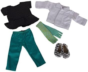 Springfield Collection BW &amp; Teal Outfit Bundle - 18” Doll Outfit Set - Top and Pants for Dolls, White Doll Jacket &amp; Scarf, Printed Flats - Fits American Girl Dolls