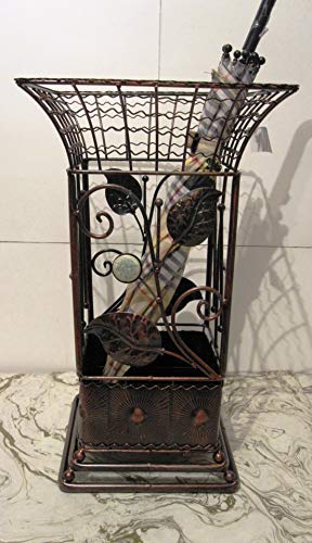 Square Metal Wrought Iron Umbrella Holder Stand, Antique Style Look