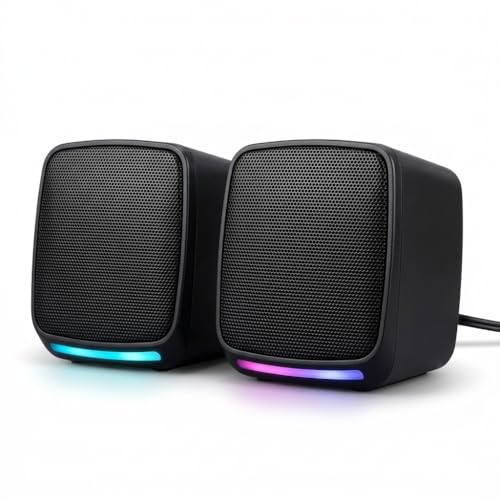 Caixa de Som PC Gamer 10W RMS Estéreo Som Potente com Iluminação LED RGB - para Smartphone, Notebook e Computador - Conexão USB/P2 com Controle de Volume Plug and Play