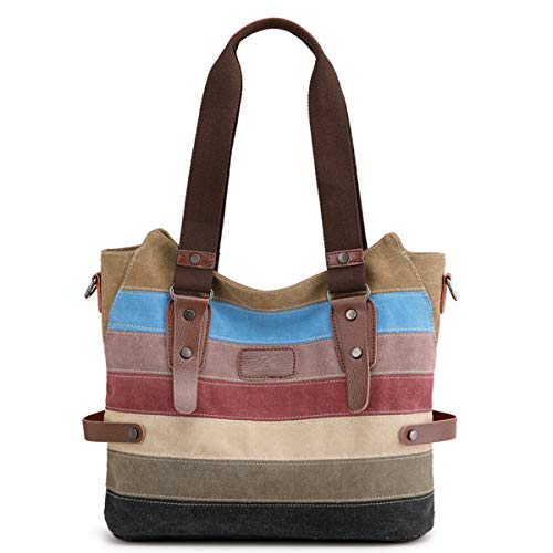 Travistar-Damen-Handtaschen-Multi-Color-Striped-Canvas-Damen-Hobos-Schultertasche-Shopper-Tasche