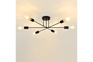 FLAMWILD Ceiling Light Fixture, Modern Sputnik Chandelier, Mid Century Industrial Lighting for Bedroom Kitchen Dining Living Room (Black)