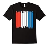 Mens Retro Red White And Blue Sacramento California Skyline Shirt 2XL Black