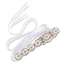 SWEETV Pearl Beaded Wedding Dress Belt Rhinestone Bridal Belt Sash for Evening Gown with Ribbon, White