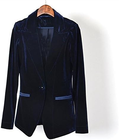 Wootennew Single Breatsed Velvet Europe Station New Corduroy Velvet Blazer New Female Great Quality Coat Slim Blazer W1579 Dark Blue Xl
