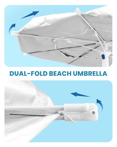 OutdoorMaster Beach Umbrellas for Sand with Sandbag & Anchor, 7.2ft Adjustable Umbrella for Beach Heavy Duty Wind, Portable UPF50+ Sunshade with Carry Bag for Patio