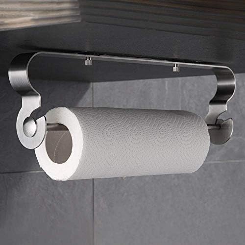 HOMPIER Kitchen Roll Holder Self Adhesive Dispenser Paper Towel Holder Under Cabinet, No Drilling Wall Mounted 304 Stainless Steel Tissue Roll Hanger Towel Rack