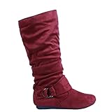 Coshare Women's Fashion Cozy Suede PU Fold Over Mid Calf Slouch Boots