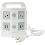 Linko Multi-Functional CE listed Extension Cord, Power Strip, Charging Station Tower:4-Outlet Surge Protector with 4 USB Charging Ports Overload Protection, 6.5 Feet Cord. 2 Tiers Flat White