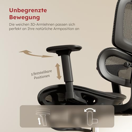 Ergonomic Office Chair Full Mesh 150 kg with Footrest, Desk Chair with Removable Cushion, Self-Adjusting Lumbar Support, Height-Adjustable Backrest, Headrest, PU Wheel, 360°, Black