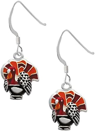 Silver Plated, Enamel, Thanksgiving Turkey Earrings, Qty.1