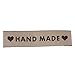50 Count Handmade Fabric Label Tags with Hearts Light Coffee Color 60mm x 15mm