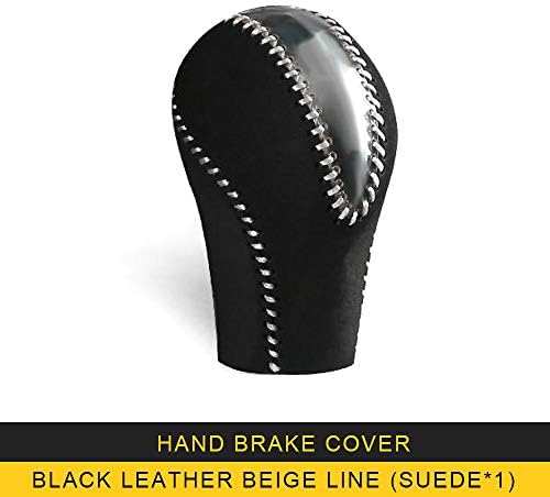 ANTEKE Auto Car-Styling Hand Brake Cover Trim Stickers Covers Interior Accessories for Nissan Patrol Y62 (Hand Brake Cover-【suede1】【Black Leather Beige line】)