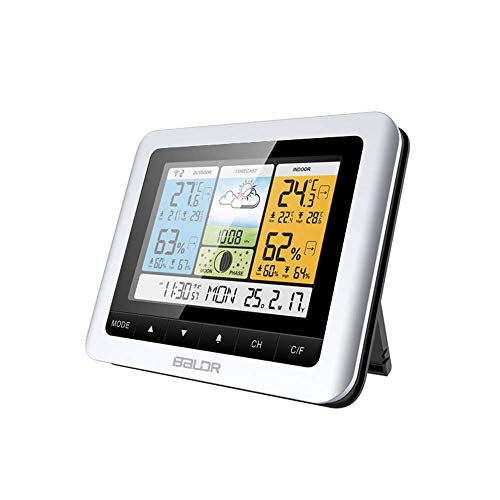 BALDR Wireless Color Weather Station, Digital Indoor/Outdoor Thermometer & Hygrometer with Temperature Humidity Barometer, Weather Forecast with Constant Back-Light, Power Adapter Included