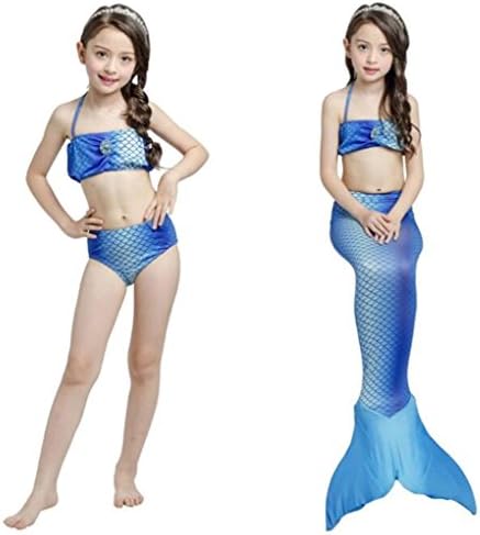 BEONME Kids Girls Sparkle Mermaid Tail With Monofin Swimmable Swimwear 3pcs Sets For Kids 3~8Years