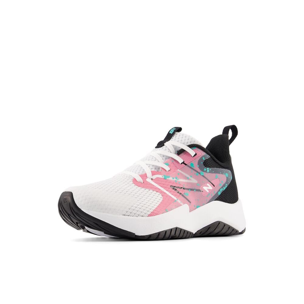 New Balance Kid's Rave Run V2 Lace-up Shoe, White/Real Pink/Black, 12.5 Wide Little Kid Image