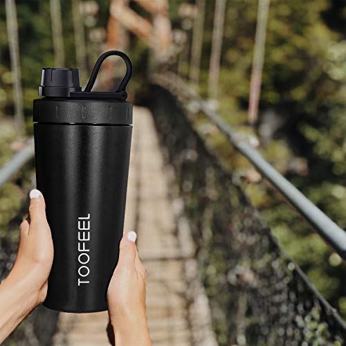 TOOFEEL Protein Shaker Bottle, Stainless Steel Sports Water Bottle Shaker Cup with Visible Window, Leak Proof, 28-Ounce, BPA Free