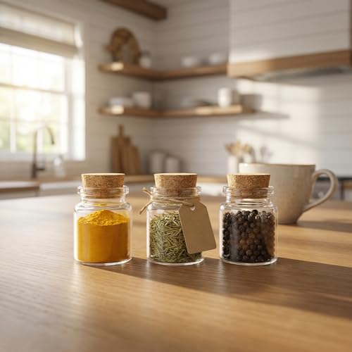 BXUUXA 16 Pieces 50 ml Glass Bottles, Small Glass Bottles Mini Glass Jars with Cork Stopper, Portable Tiles Glass Jars with Label and Twine for DIY Decorations, Wedding Gifts