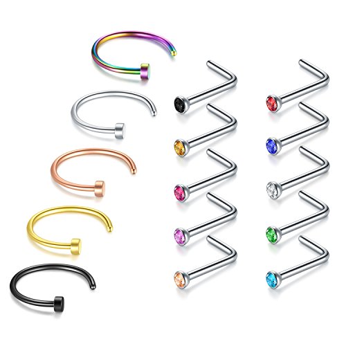 Zolure Stainless Steel 20 Gauge Nose Hoop Rings Nose Pin Bone Stud L