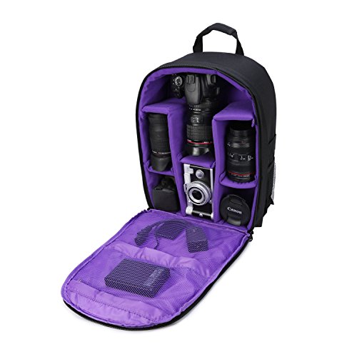 Camera Bag Camera Backpack Waterproof 16" X 13" X 5" with Rain Cover for DSLR Cameras, Lens, Tripod and Accessories (Purple, Large)