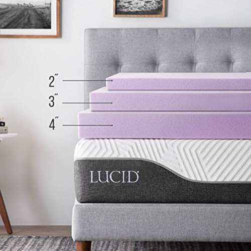LUCID 3 Inch Lavender Infused Memory Foam Mattress Topper Ventilated