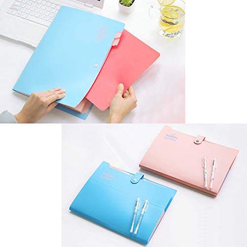 File Folder Organizer 12 Pockets Expanding File Folder with 20 Pcs Labels A4 Paper Letter Size Portable Accordion Document Organizer for Business Office School Home (Blue)