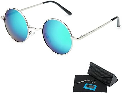 Shushu Jacob Unisex Polarized Sunglasses UV400 Protection 60s Style Round Metal - Green Lenses Silver Frame