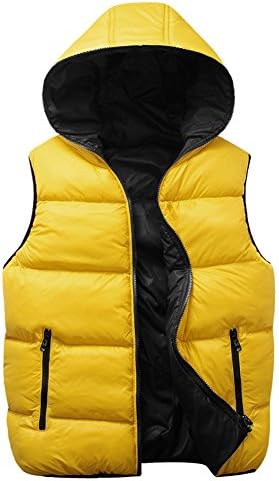 ALiberSoul Men's Hooded Reversible Cotton Padded Vest Lightweight Jacket Vest (US L, Yellow)