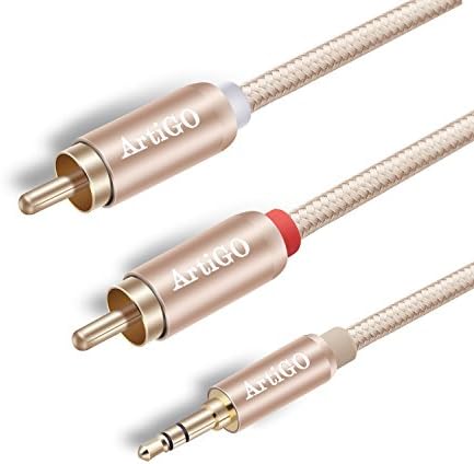 RCA cable, ArtiGO 6.6ft 3.5mm Aux to 2 RCA Audio Y Cable, Male to 2-Male Audio RCA Adapter Cable / Cord with Gold-Plated Connectors (Gold)