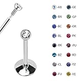 Steel Internally Threaded Labret Tragus Lip Monroe w/CZ Gem-16G