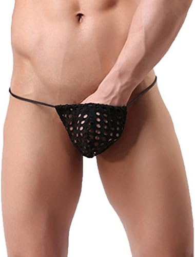 Mens Sexy Mesh Translucent T-Back Thongs Lingerie Low Rise Bulge Pouch Underwear Briefs Panties (M, Black)