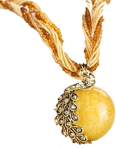 Dog Brother Womens Girls Adjustable Boho Ethnic Jewelry Retro Alloy Peacock Accessories Pendant Necklace Yellow