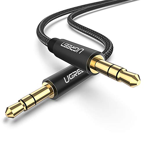 UGREEN 3.5mm Adudio Cable, Stereo Auxiliary AUX Cord Gold-Plated Male to Male Braided Cable for Car, Home Stereos, Headphone, Speaker, MP3, Compatible with Beats, iPhone, iPod, iPad, Sony (Black, 6ft)