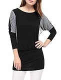 Allegra K Women's Color Block Batwing Sleeves Blouson Tunic Top S Black