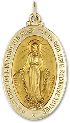 Genuine 14K Yellow Gold Oval Miraculous Medallion (7/16"x 5/16")
